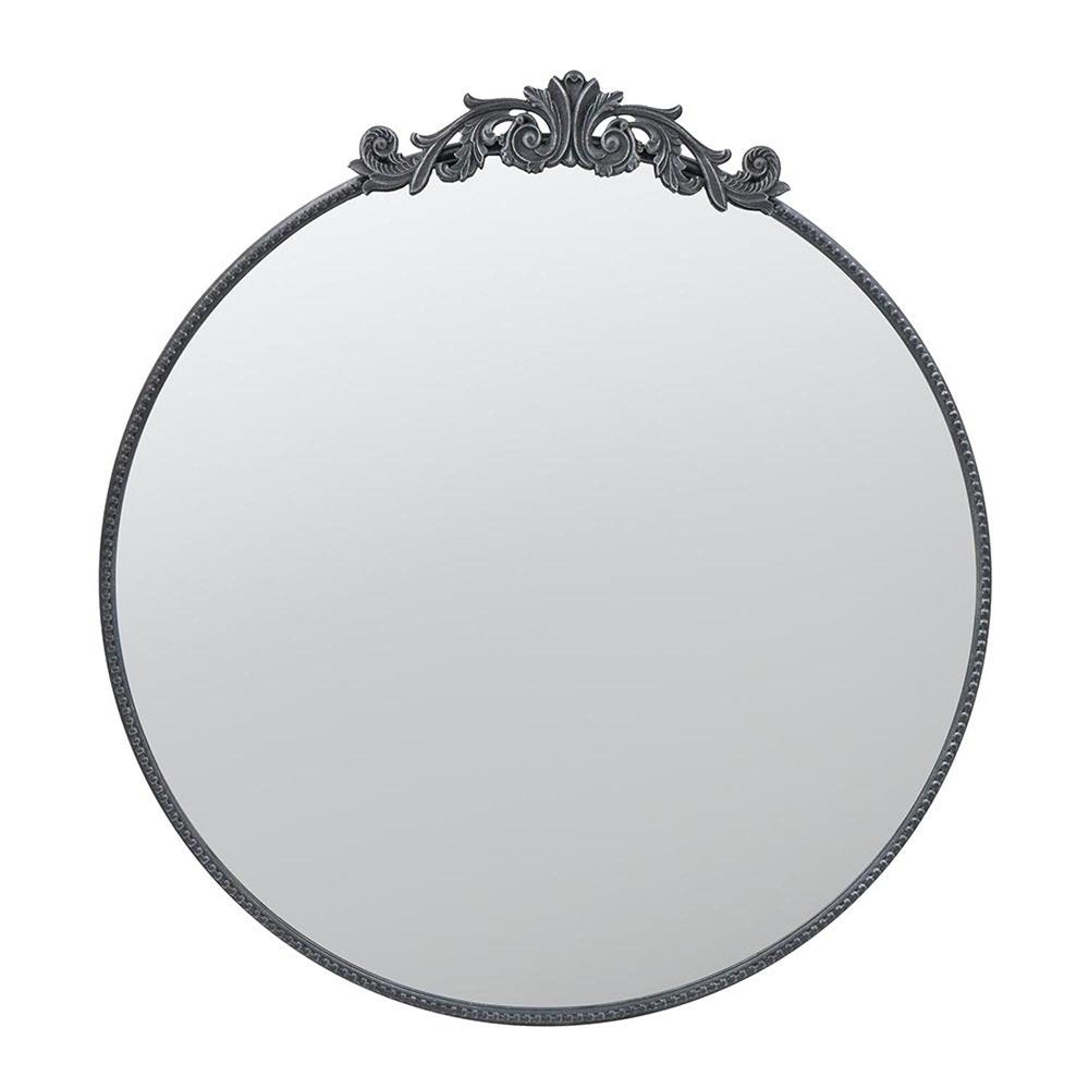 Black Crowned Top Iron Framed Accent Mirror - 39-inch