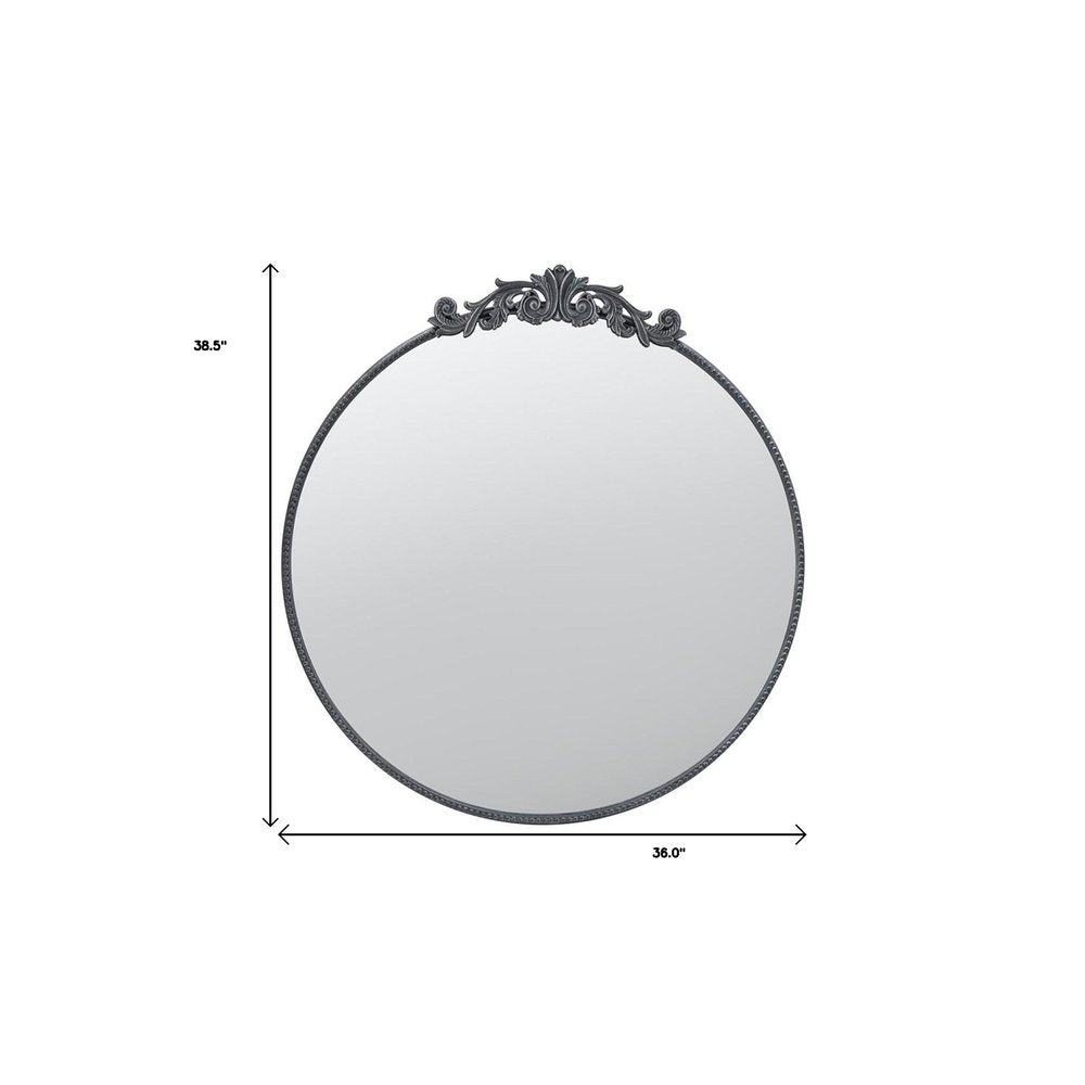Black Crowned Top Iron Framed Accent Mirror - 39-inch