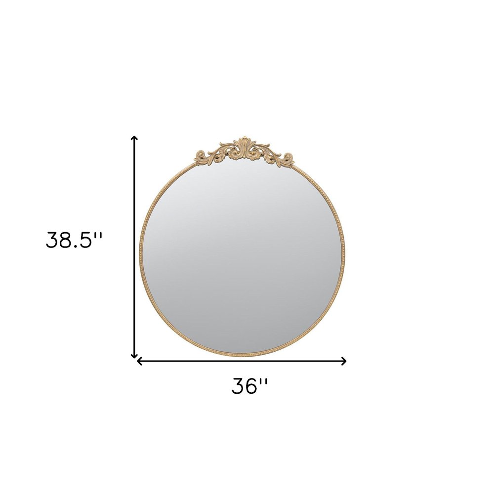 Gold Crowned Top Iron Framed Accent Mirror - 39-inch