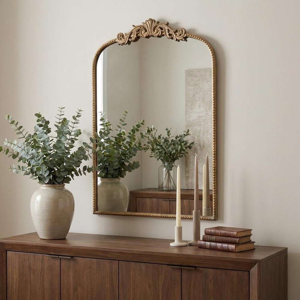 Gold Arch Iron Framed Accent Mirror - 36-inch