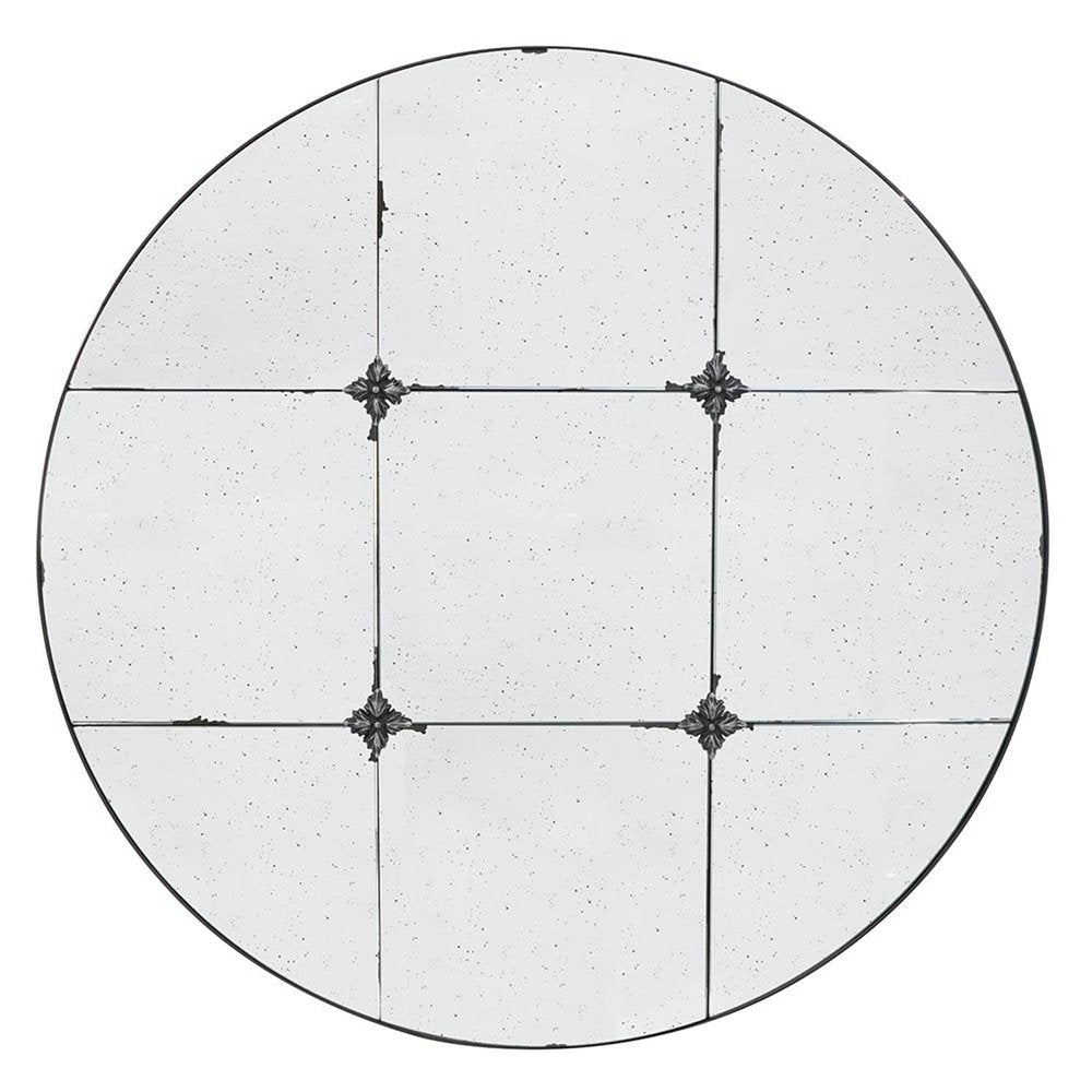 Black Round Iron Framed Antiqued Glass Accent Mirror - 36-inch
