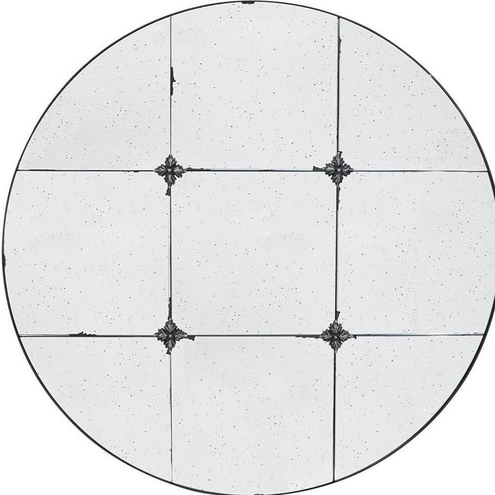 Black Round Iron Framed Antiqued Glass Accent Mirror - 36-inch