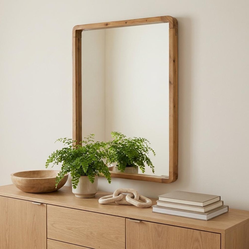 Brown Solid Wood Framed Accent Mirror - 35-inch