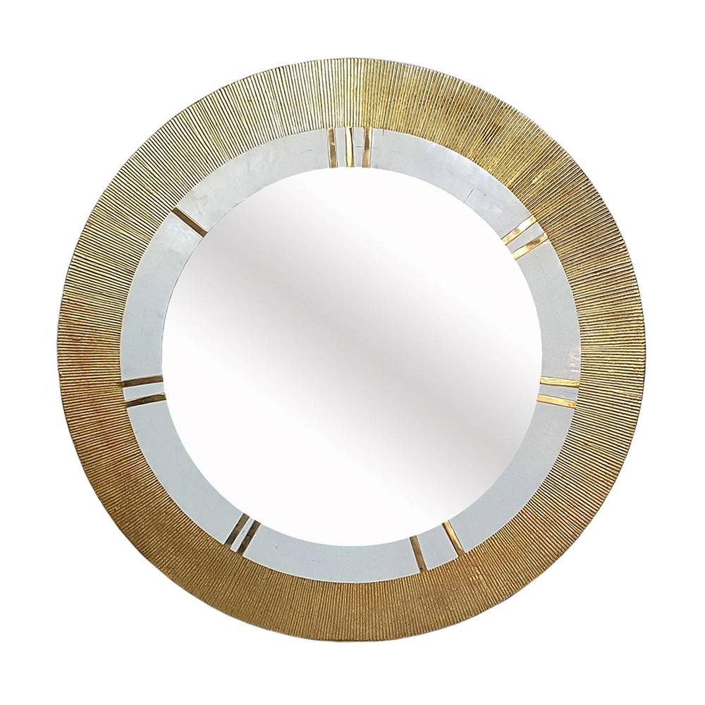 Gold and White Round Aluminum Ribbed Edge Framed Accent Mirror - 36-inch