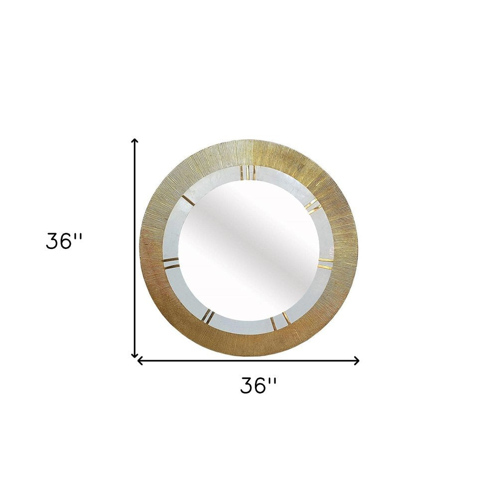 Gold and White Round Aluminum Ribbed Edge Framed Accent Mirror - 36-inch