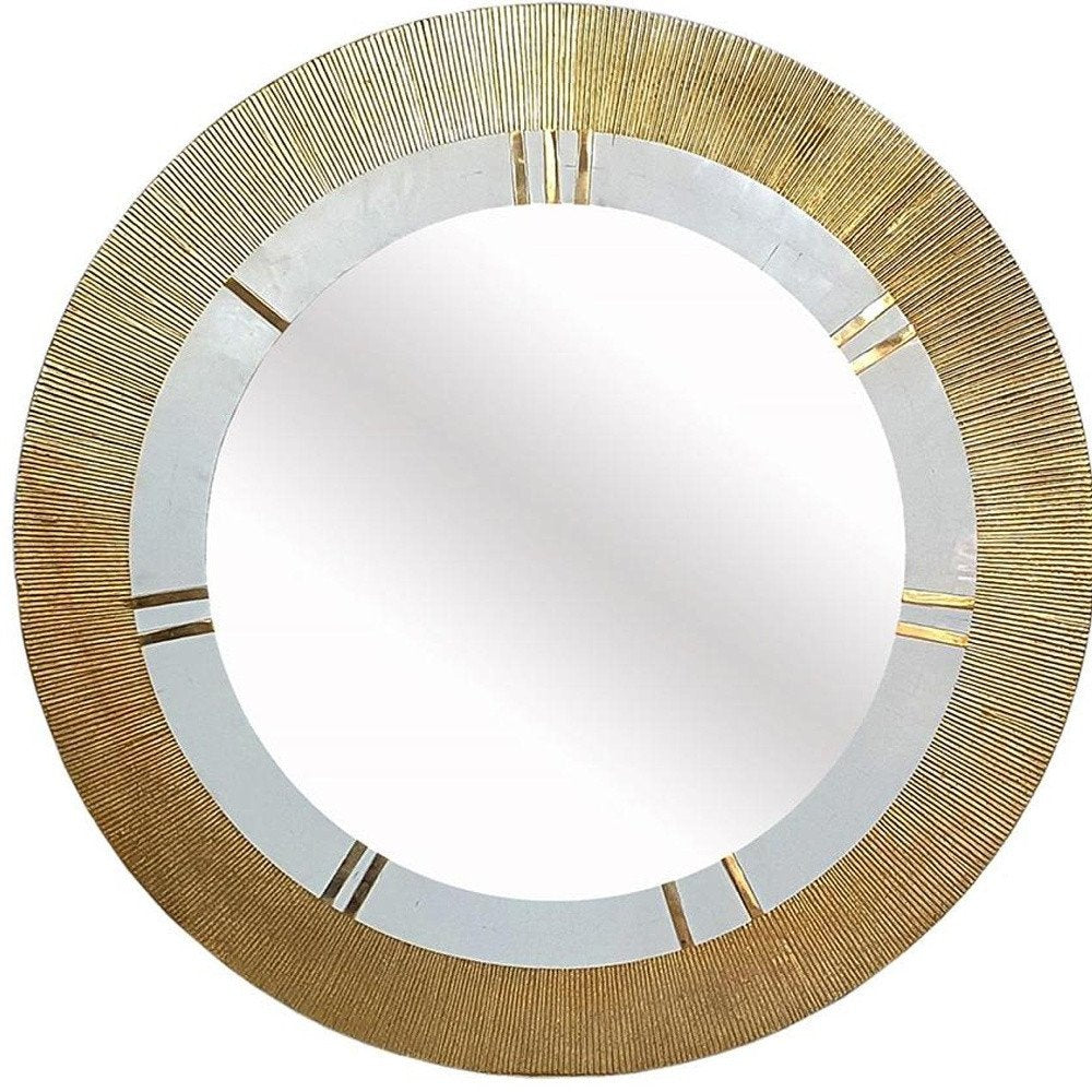 Gold and White Round Aluminum Ribbed Edge Framed Accent Mirror - 36-inch