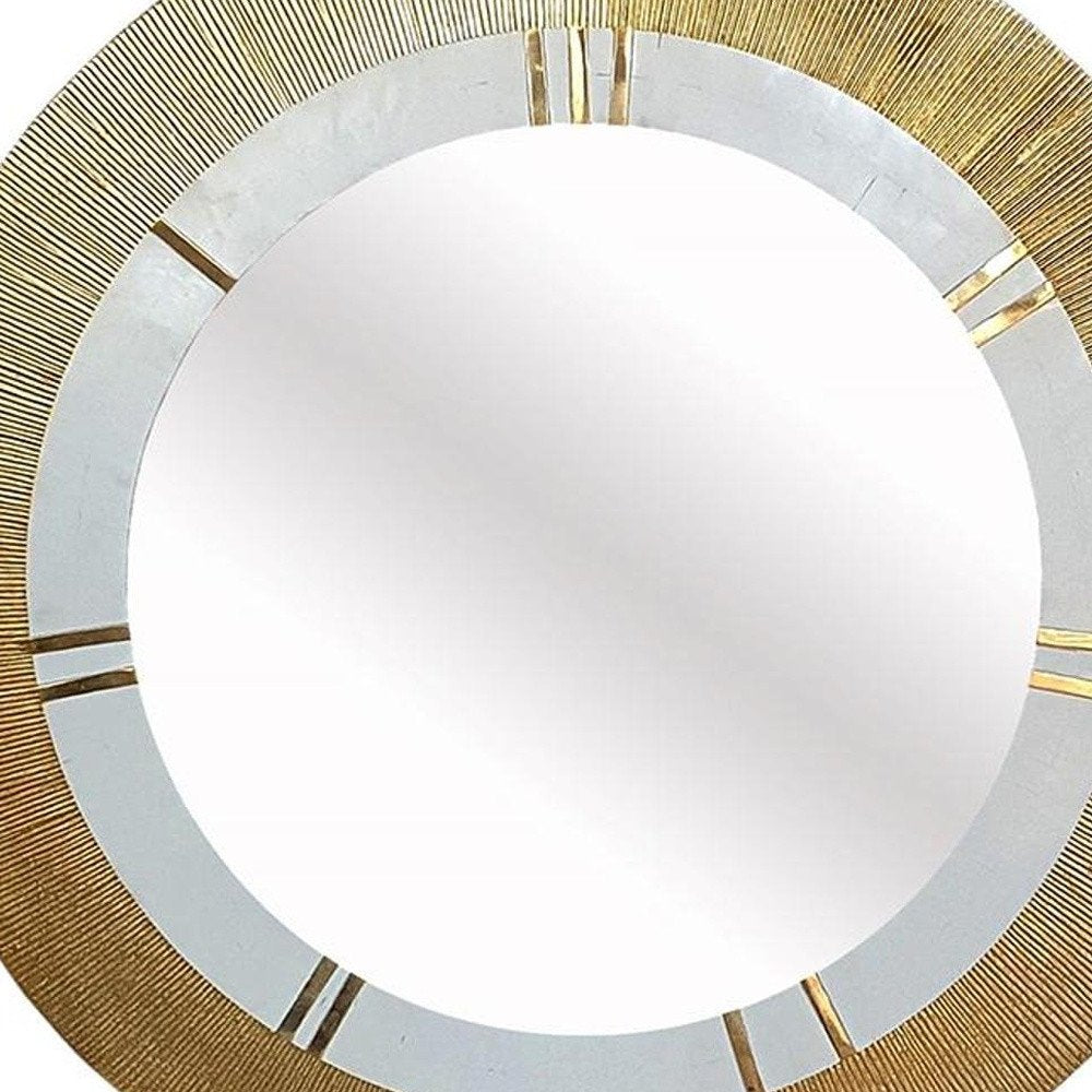 Gold and White Round Aluminum Ribbed Edge Framed Accent Mirror - 36-inch