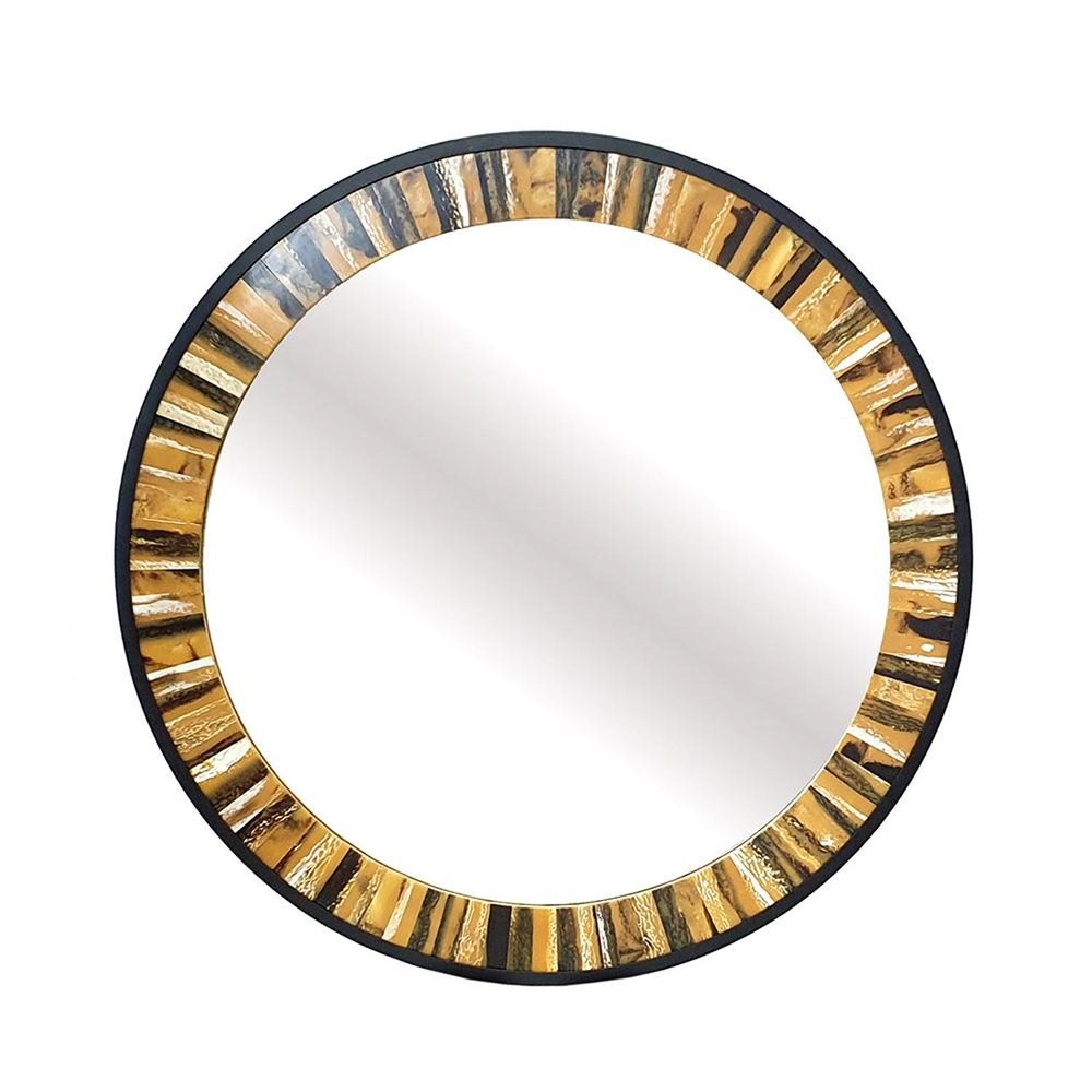 Brown and Black Faux Stone Round Framed Accent Mirror - 32-inch