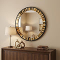 Brown and Black Faux Stone Round Framed Accent Mirror - 32-inch
