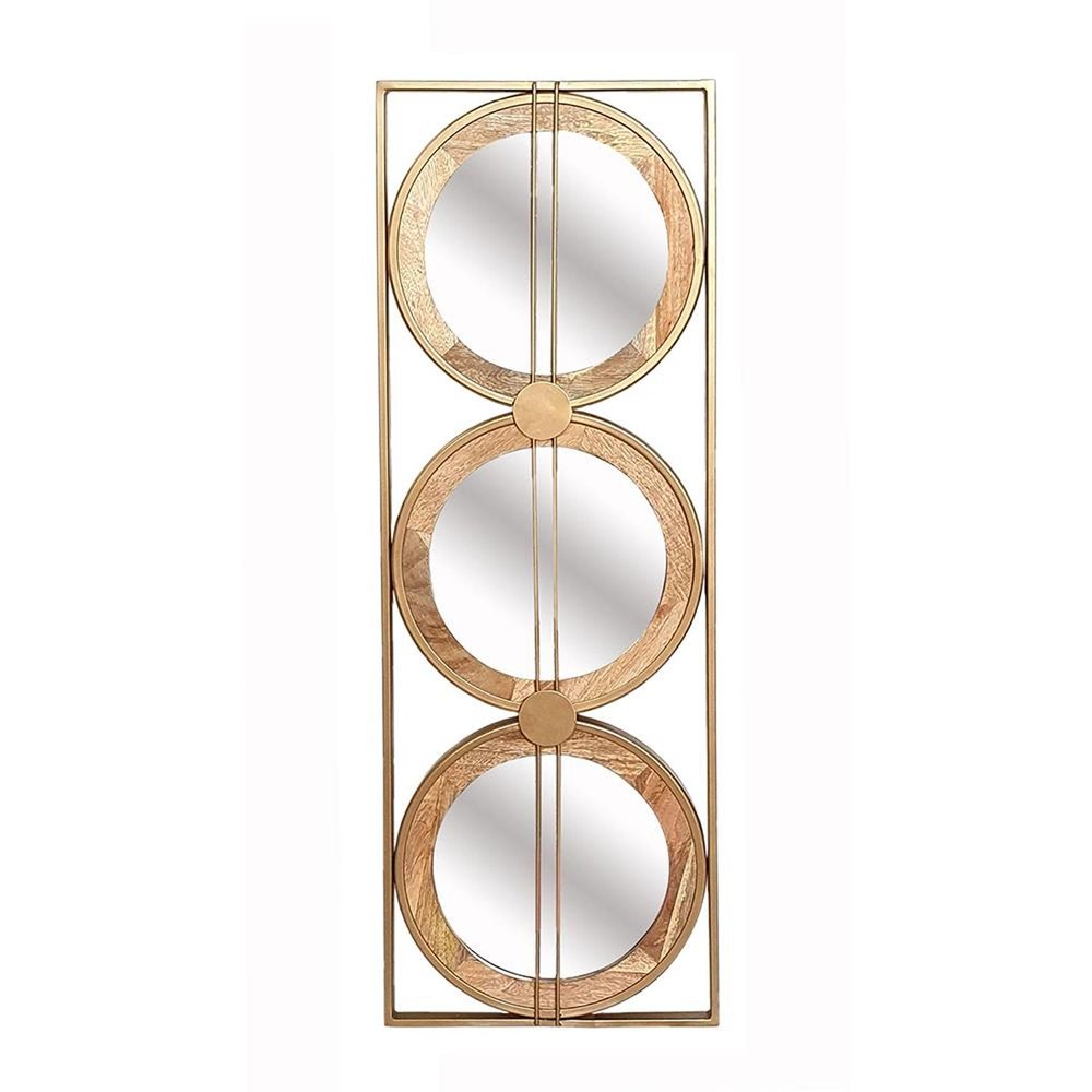 Brown and Gold Aluminum and Wood Geometric Framed Accent Mirror - 14-inch