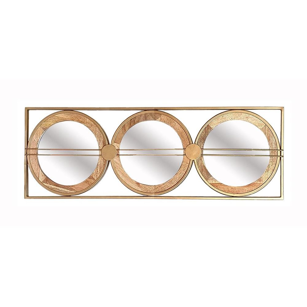 Brown and Gold Aluminum and Wood Geometric Framed Accent Mirror - 14-inch