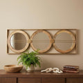 Brown and Gold Aluminum and Wood Geometric Framed Accent Mirror - 14-inch