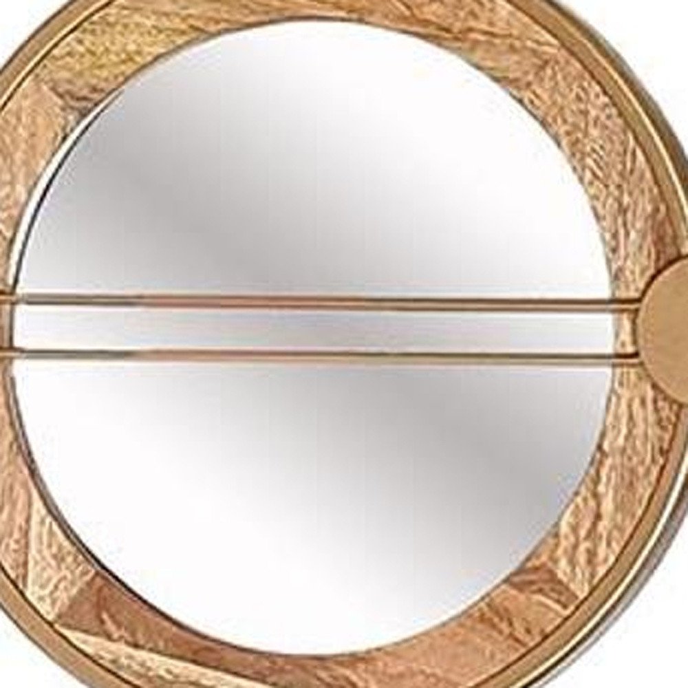 Brown and Gold Aluminum and Wood Geometric Framed Accent Mirror - 14-inch