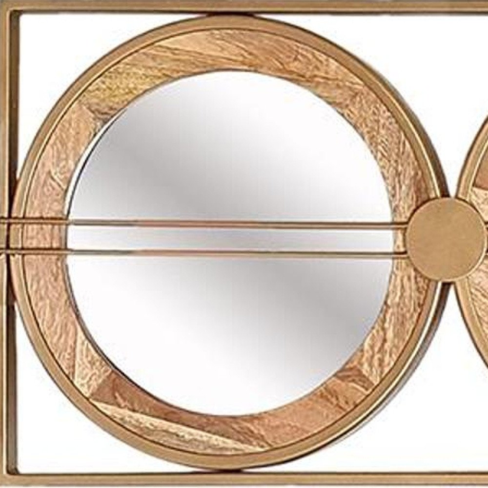 Brown and Gold Aluminum and Wood Geometric Framed Accent Mirror - 14-inch