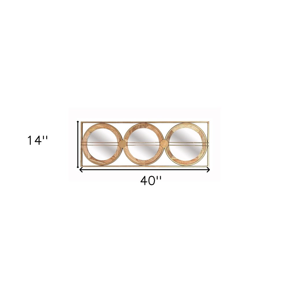 Brown and Gold Aluminum and Wood Geometric Framed Accent Mirror - 14-inch