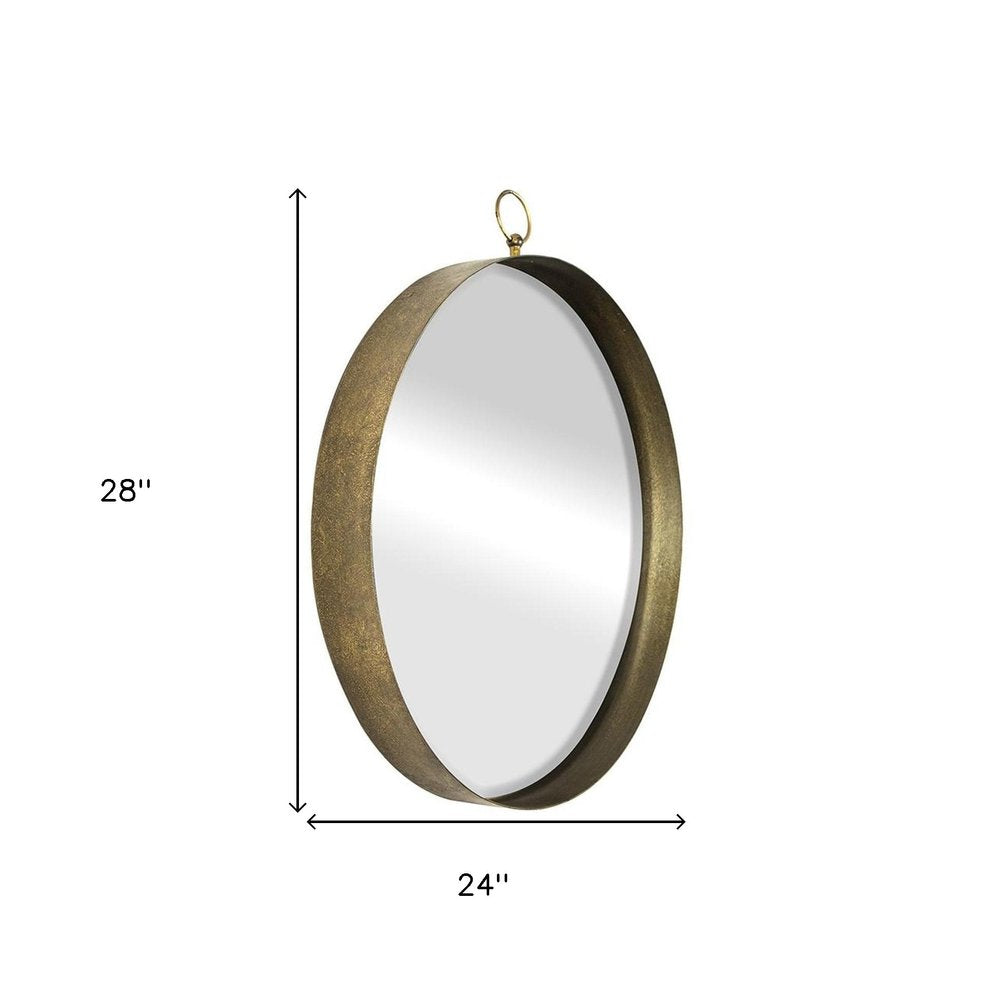 Gold Round Iron Framed Accent Mirror - 28-inch