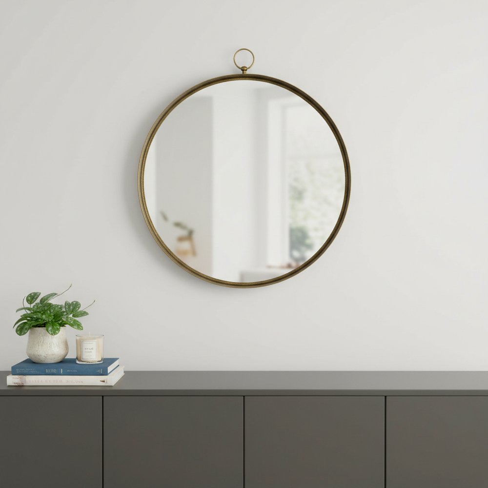 Gold Round Iron Framed Accent Mirror - 28-inch