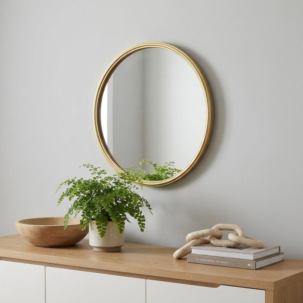 Gold Round Iron Textured Framed Accent Mirror - 15-inch