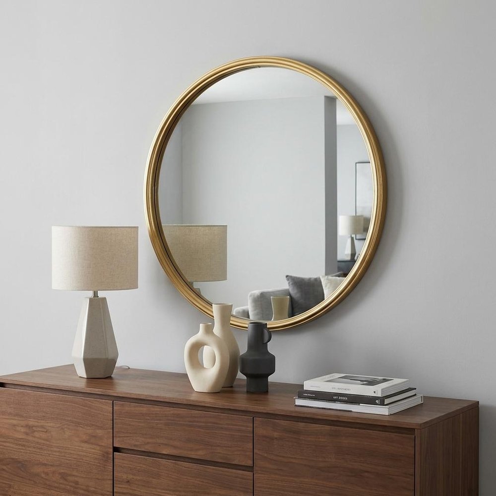 Gold Round Iron Textured Framed Accent Mirror - 10-inch