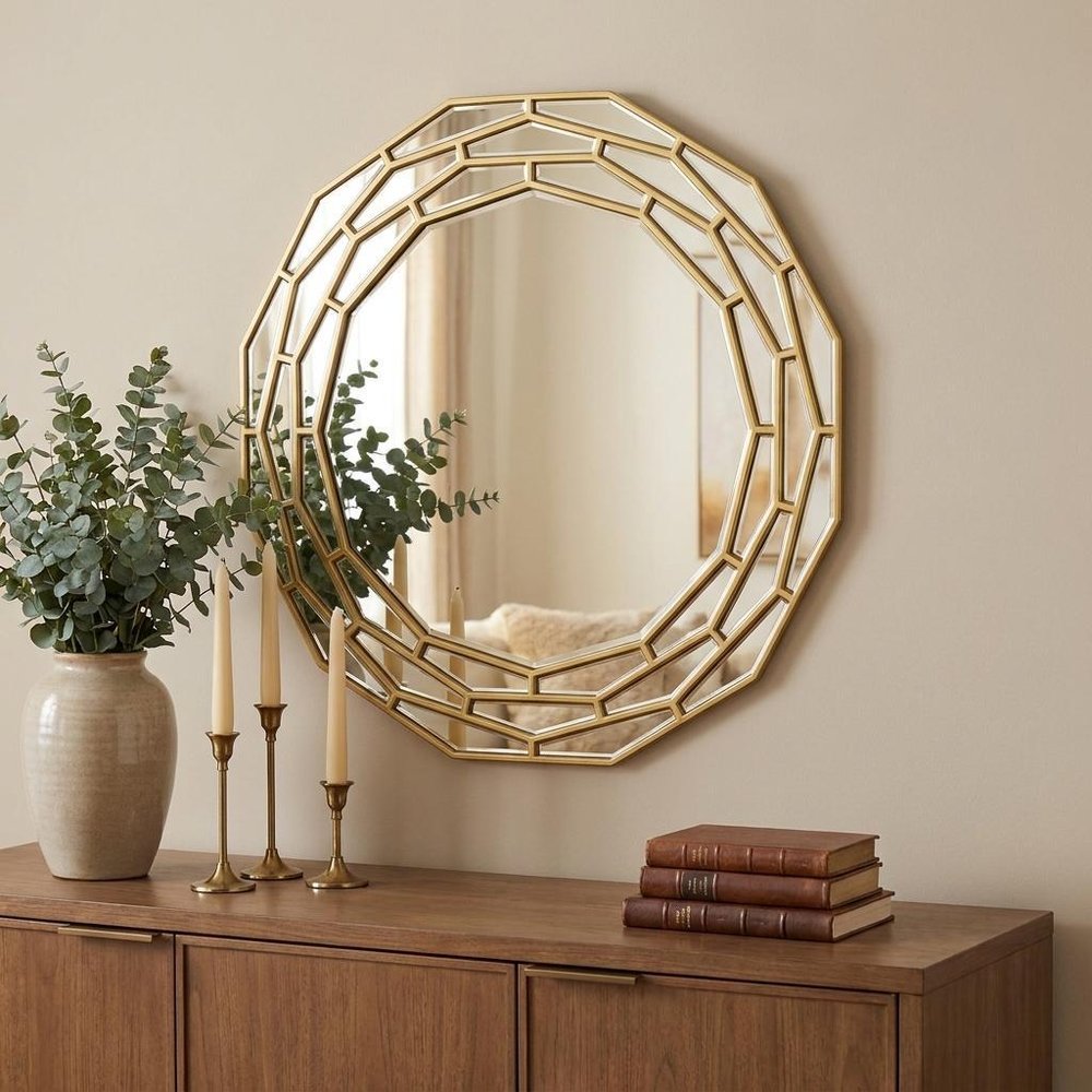 Gold Round Framed Accent Mirror - 35-inch