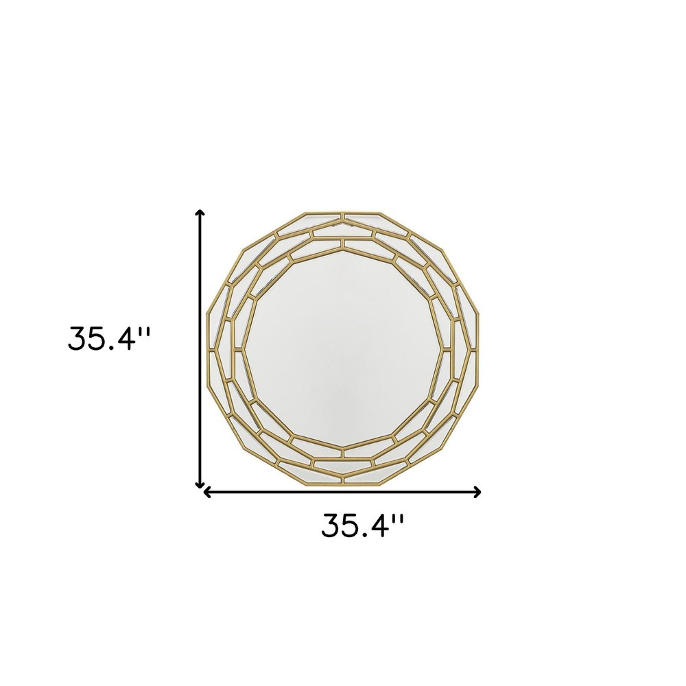 Gold Round Framed Accent Mirror - 35-inch