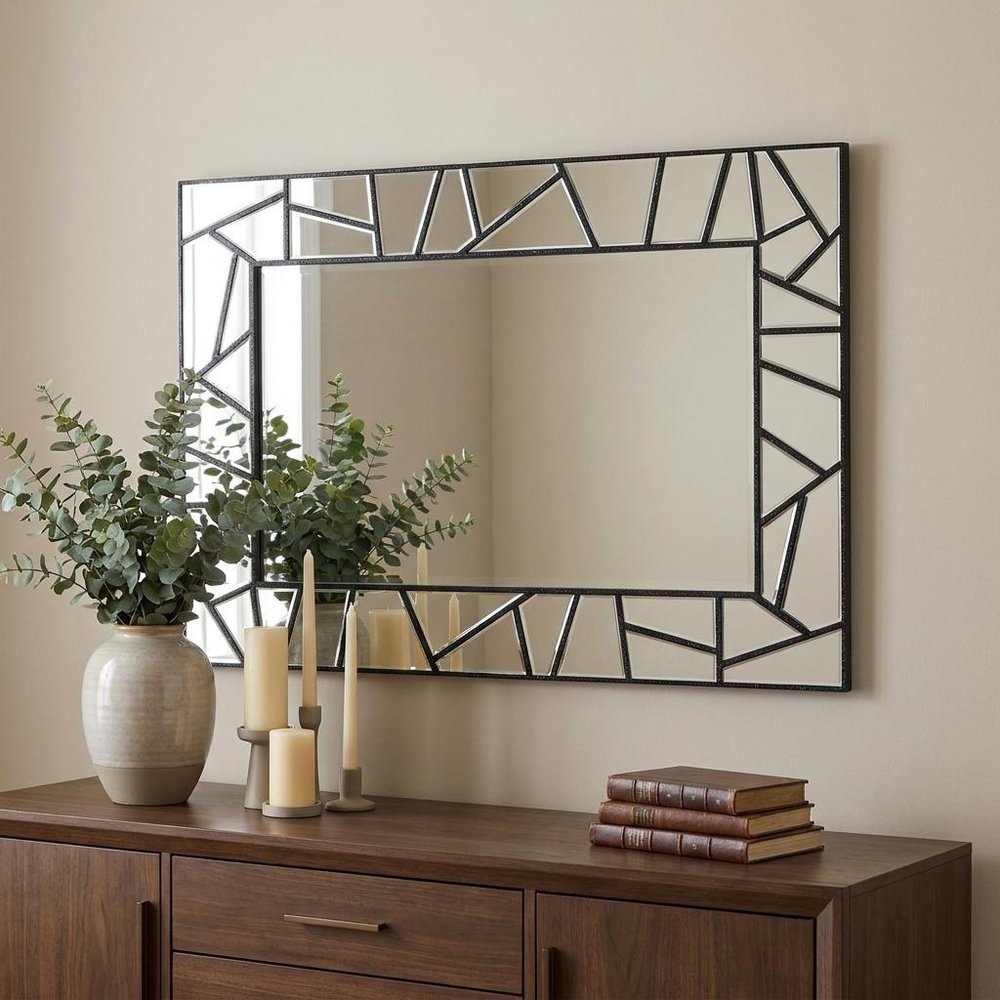 Black Metal and Glass Mosaic Framed Accent Mirror - 28-inch