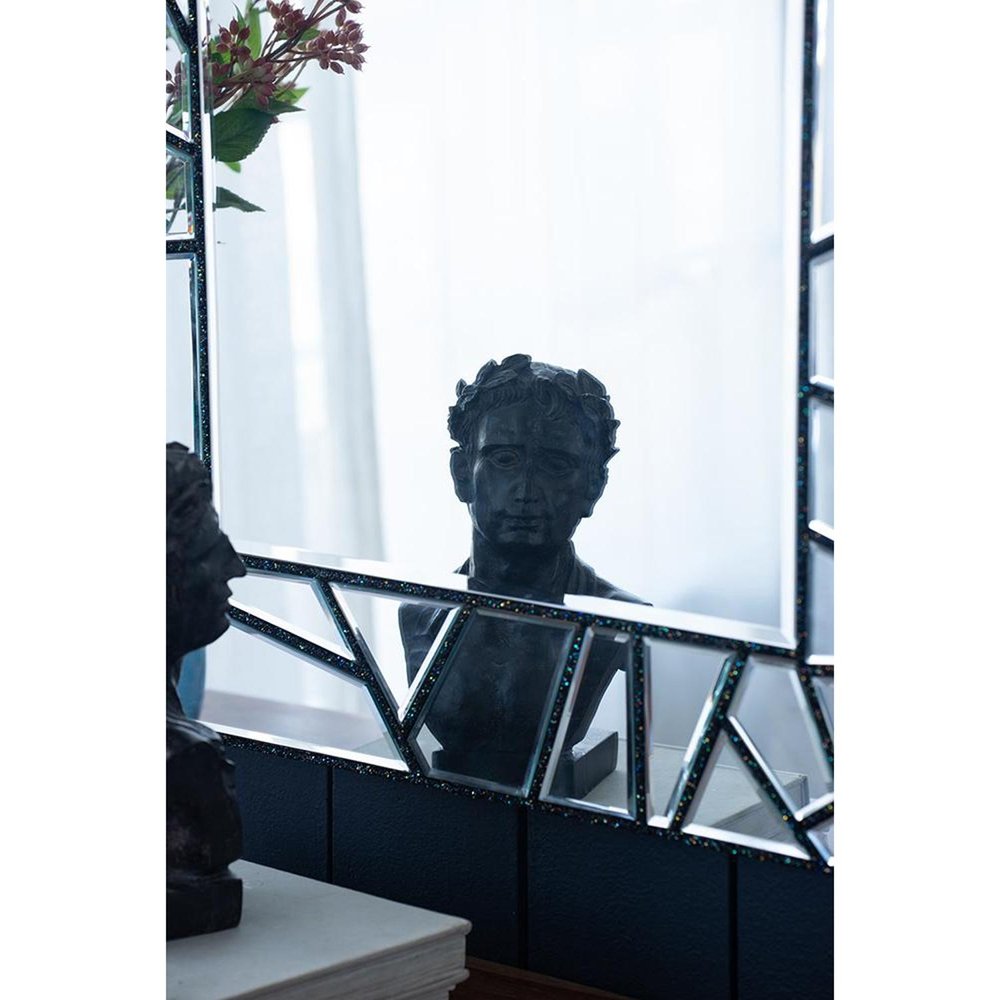 Black Metal and Glass Mosaic Framed Accent Mirror - 28-inch