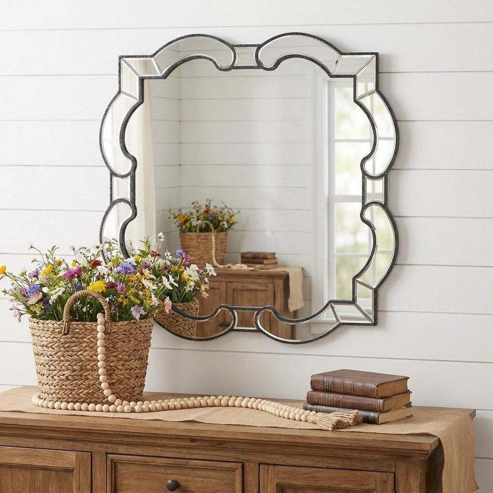 Clear Scalloped Glass Framed Accent Mirror - 32-inch