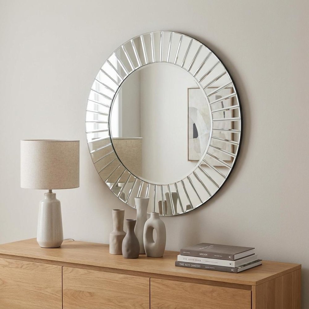 Clear Round Beveled Glass Framed Accent Mirror - 24-inch