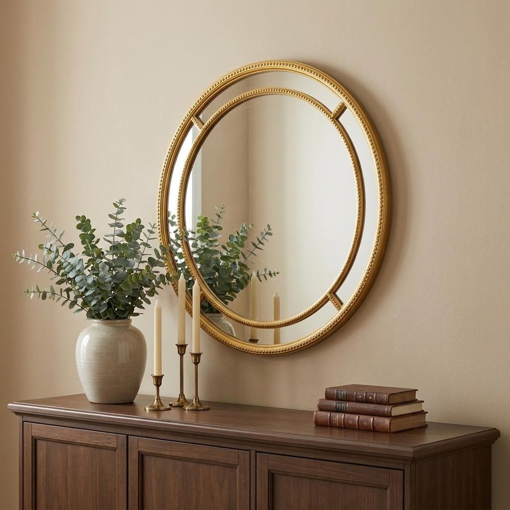 Gold Geo Dot Round Double Frame Accent Mirror - 35-inch