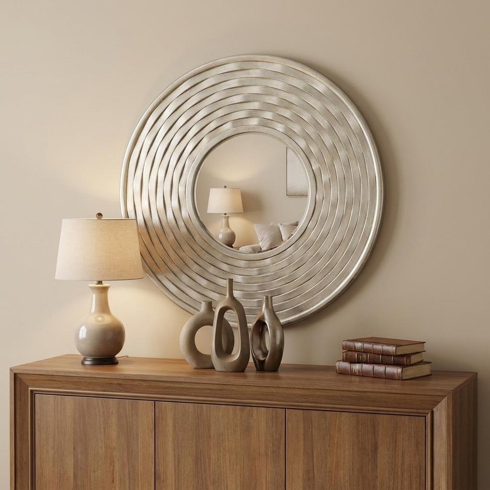 Silver Round Dimensional Thick Frame Accent Mirror - 31-inch