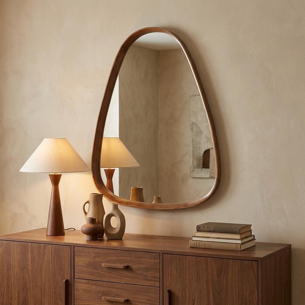 Brown Abstract Wood Framed Accent Mirror - 37-inch