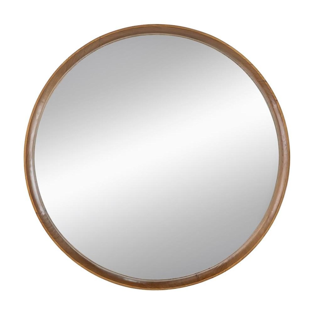 Brown Round Wood Framed Accent Mirror - 32-inch