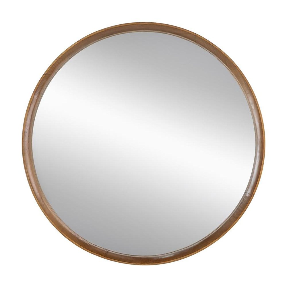 Brown Round Wood Framed Accent Mirror - 32-inch
