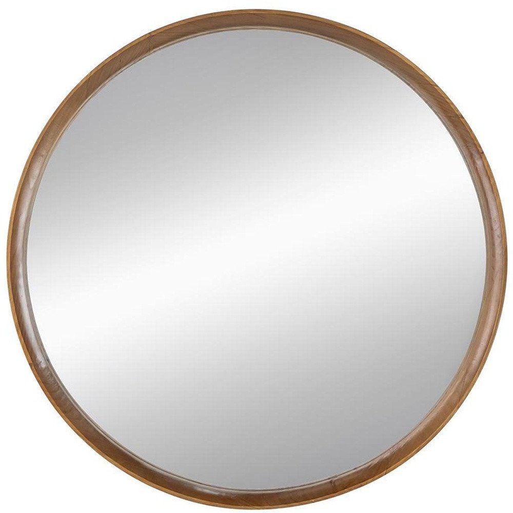 Brown Round Wood Framed Accent Mirror - 32-inch