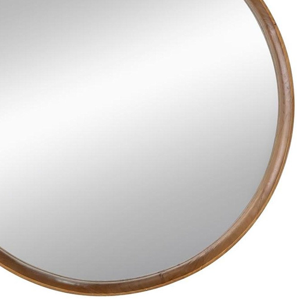 Brown Round Wood Framed Accent Mirror - 32-inch