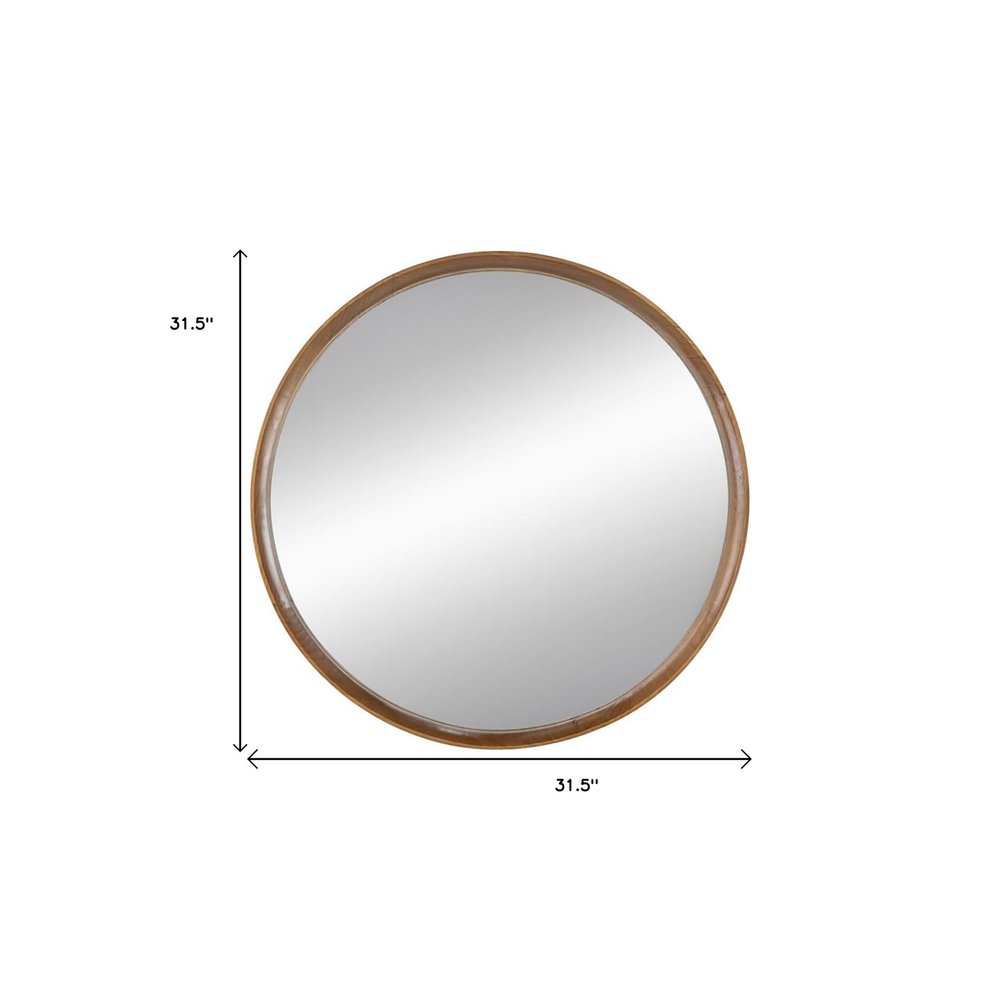 Brown Round Wood Framed Accent Mirror - 32-inch