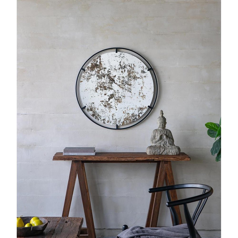 Black Round Iron Framed Accent Mirror - 32-inch