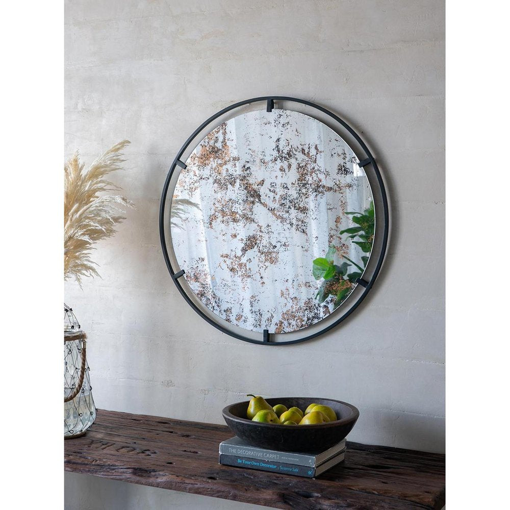 Black Round Iron Framed Accent Mirror - 32-inch