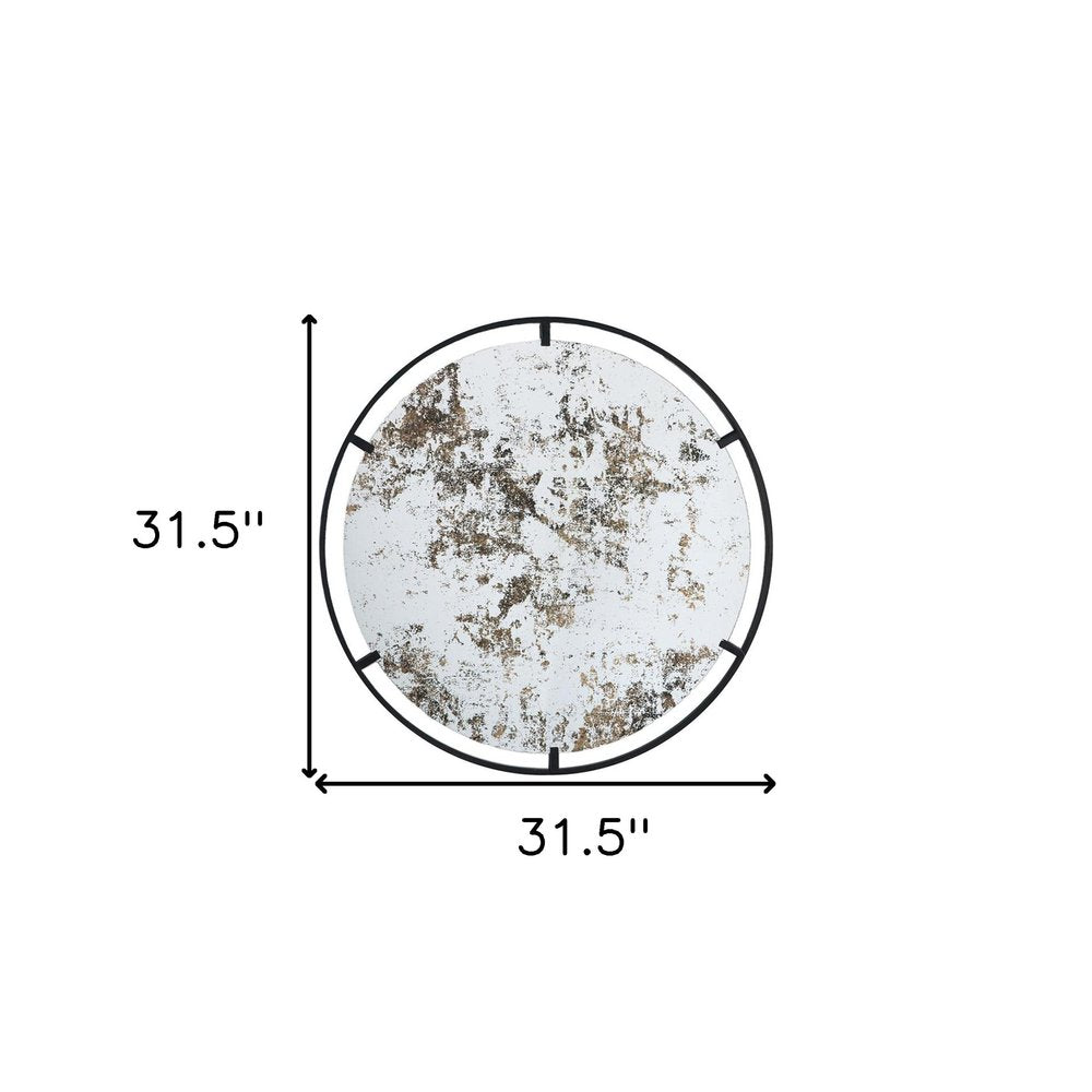 Black Round Iron Framed Accent Mirror - 32-inch