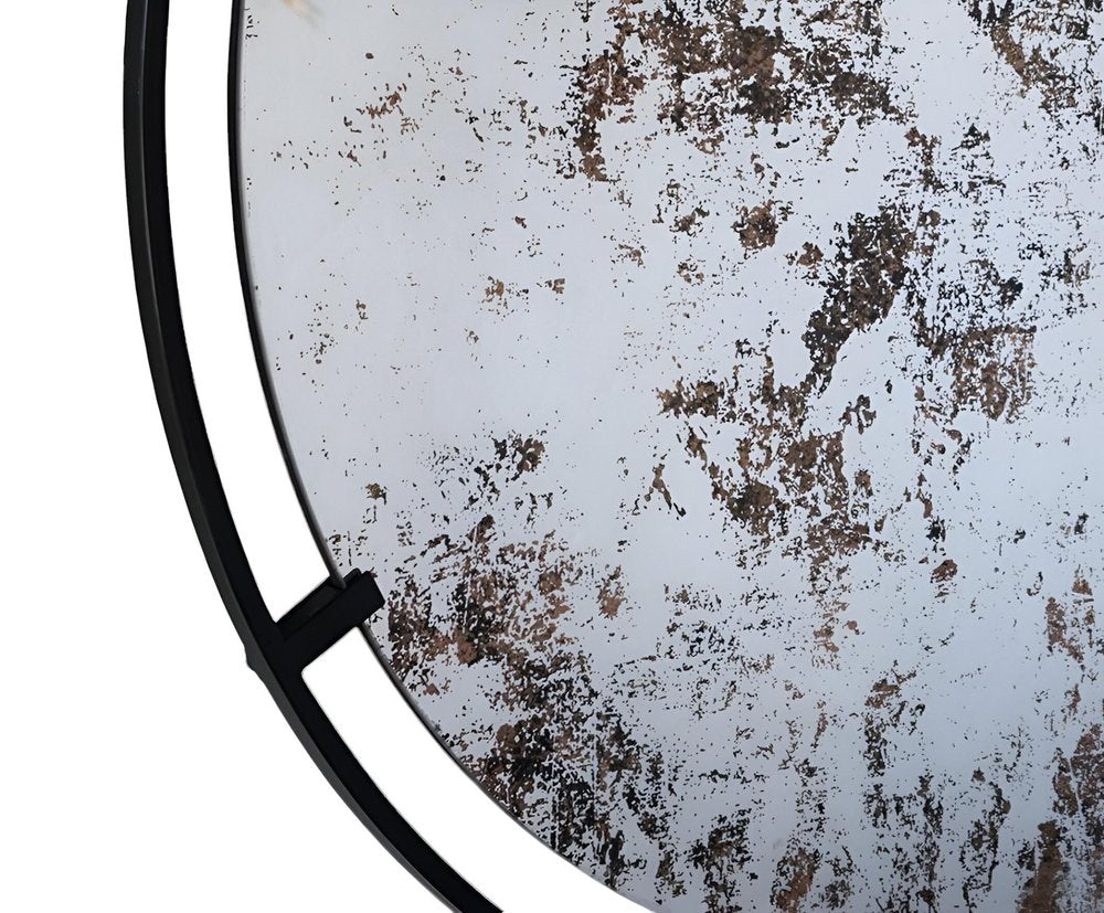 Black Round Iron Framed Accent Mirror - 32-inch