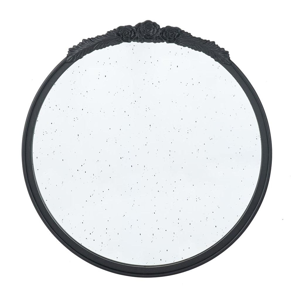 Black Crowned Top Antiqued Glass Round Framed Accent Mirror - 30-inch