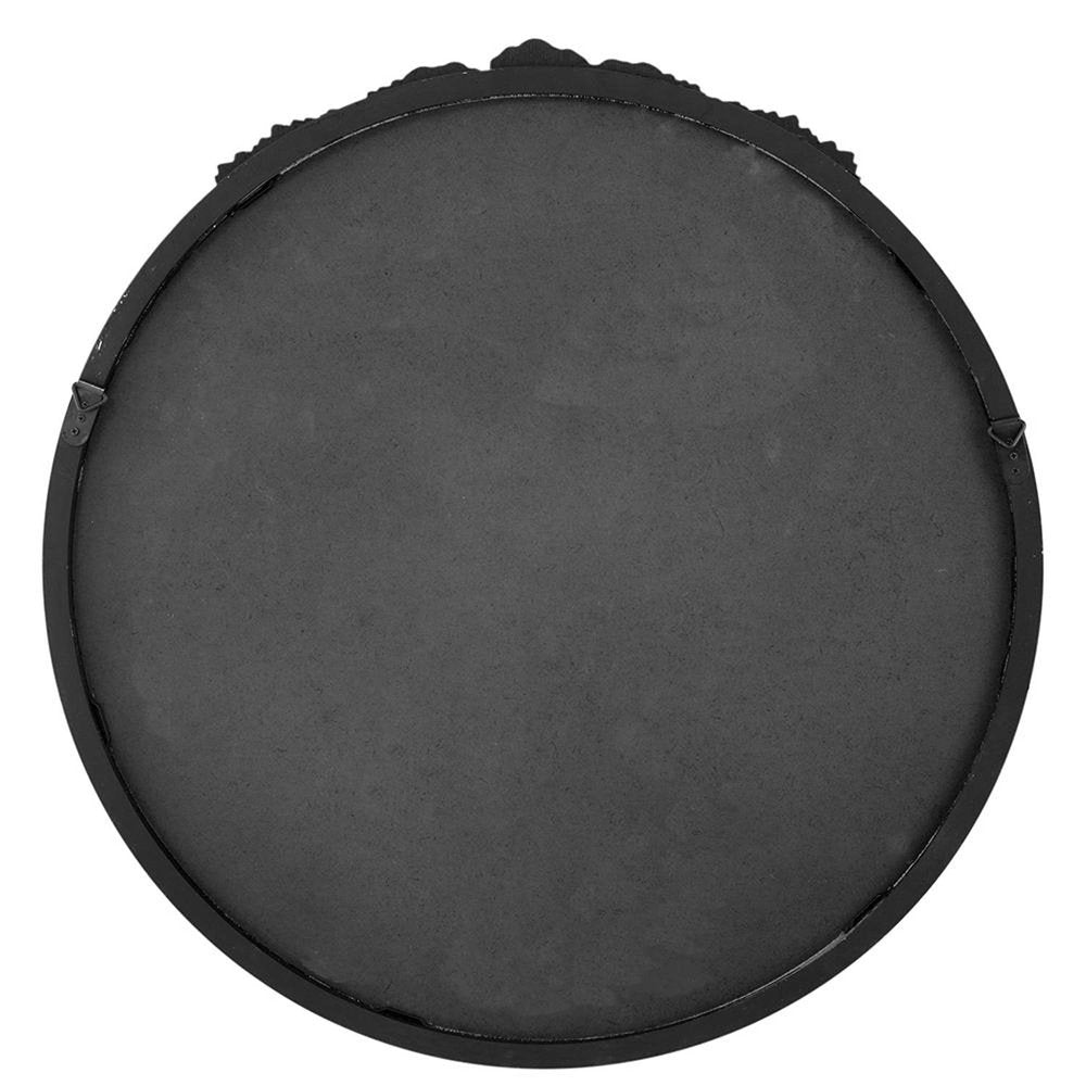 Black Crowned Top Antiqued Glass Round Framed Accent Mirror - 30-inch