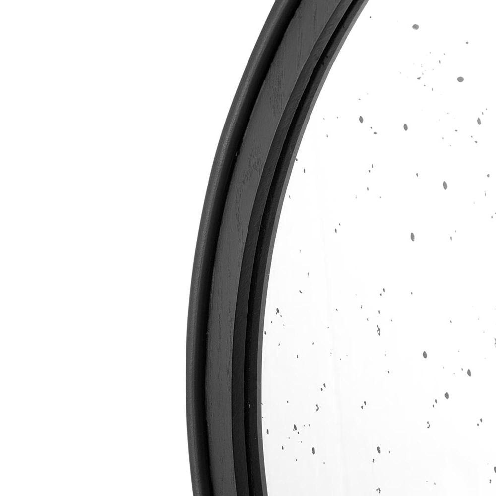 Black Crowned Top Antiqued Glass Round Framed Accent Mirror - 30-inch
