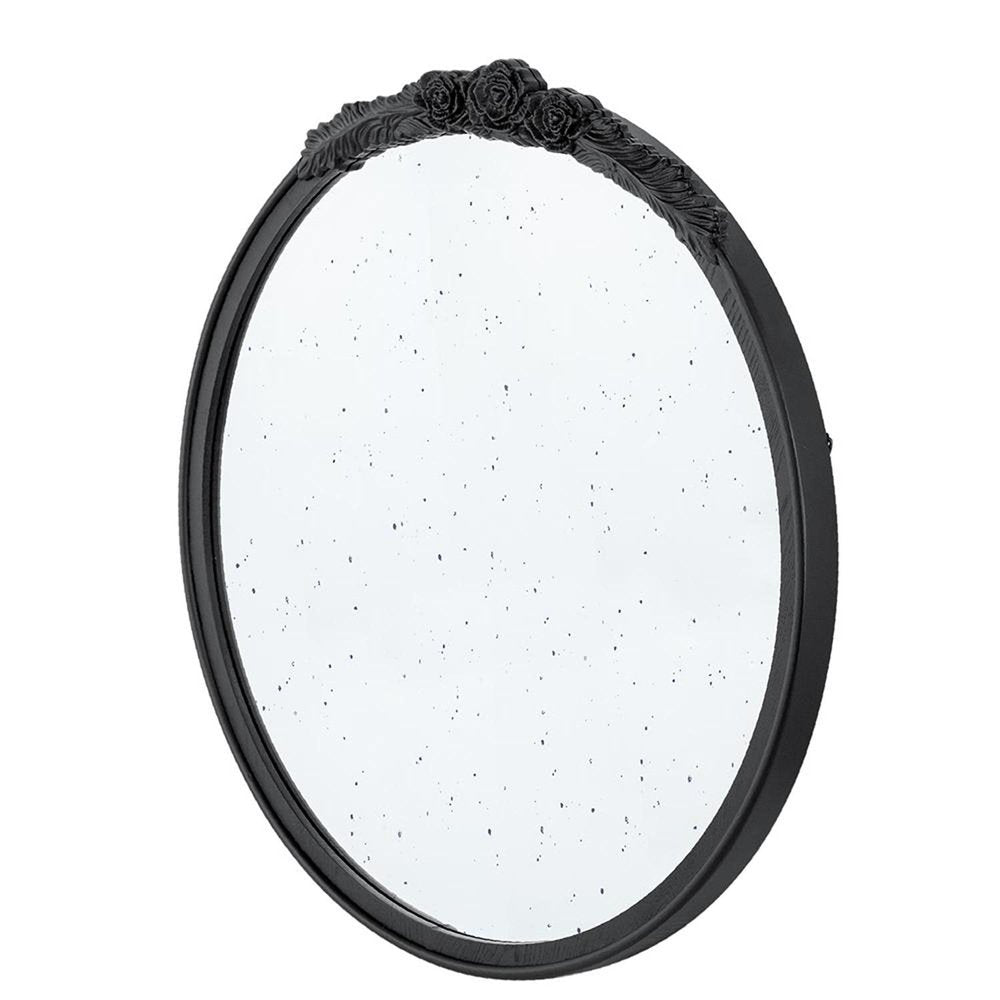 Black Crowned Top Antiqued Glass Round Framed Accent Mirror - 30-inch