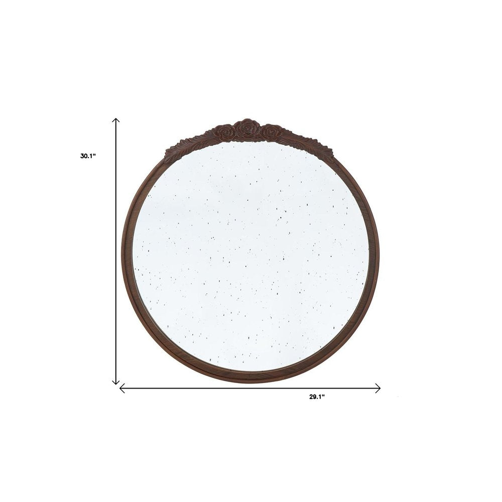 Brown Crowned Top Antiqued Glass Framed Accent Mirror - 30-inch