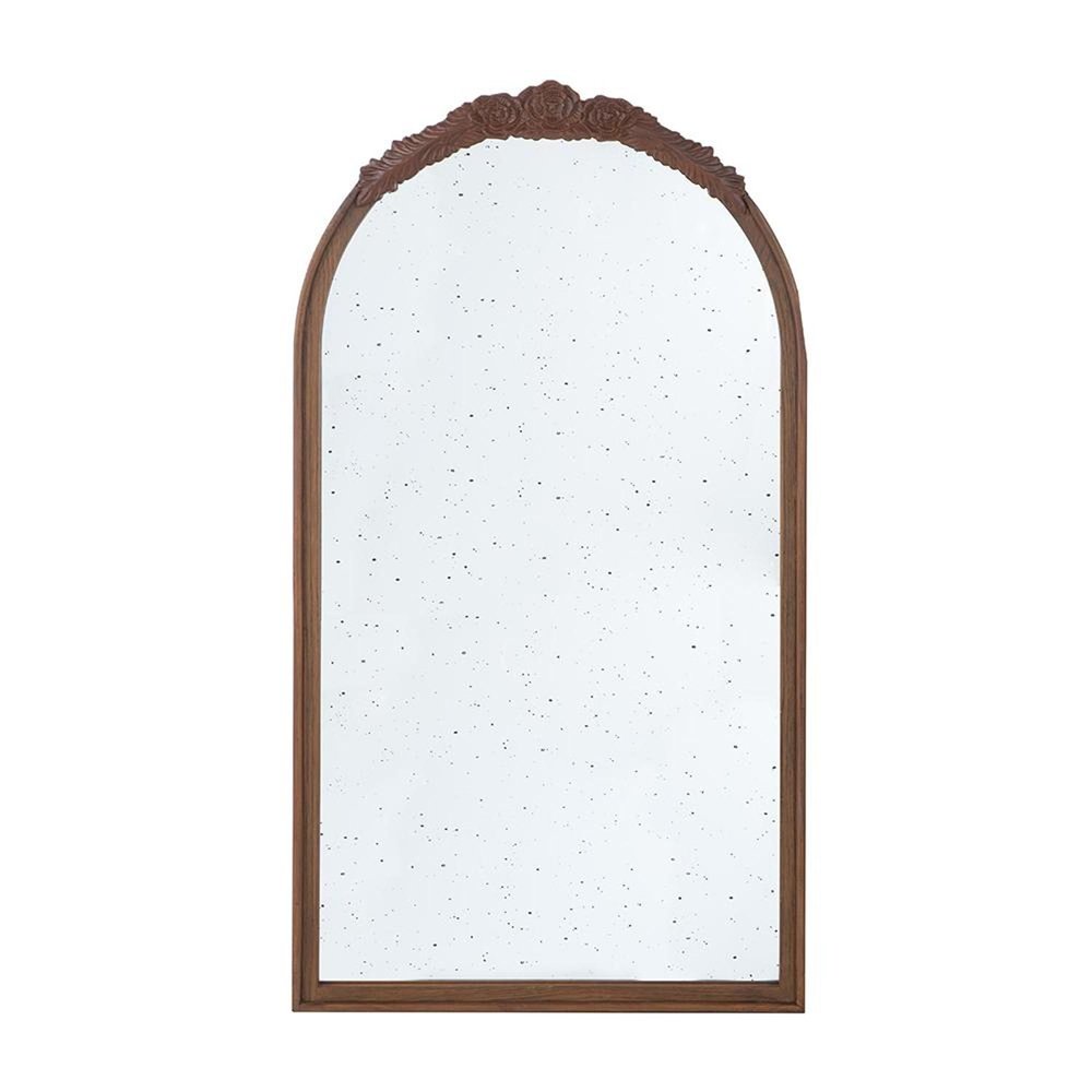 Brown Crowned Top Antiqued Glass Arch Framed Accent Mirror - 42-inch