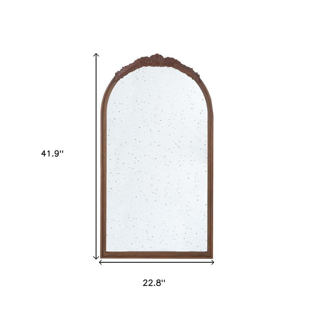 Brown Crowned Top Antiqued Glass Arch Framed Accent Mirror - 42-inch