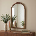 Brown Crowned Top Antiqued Glass Arch Framed Accent Mirror - 42-inch
