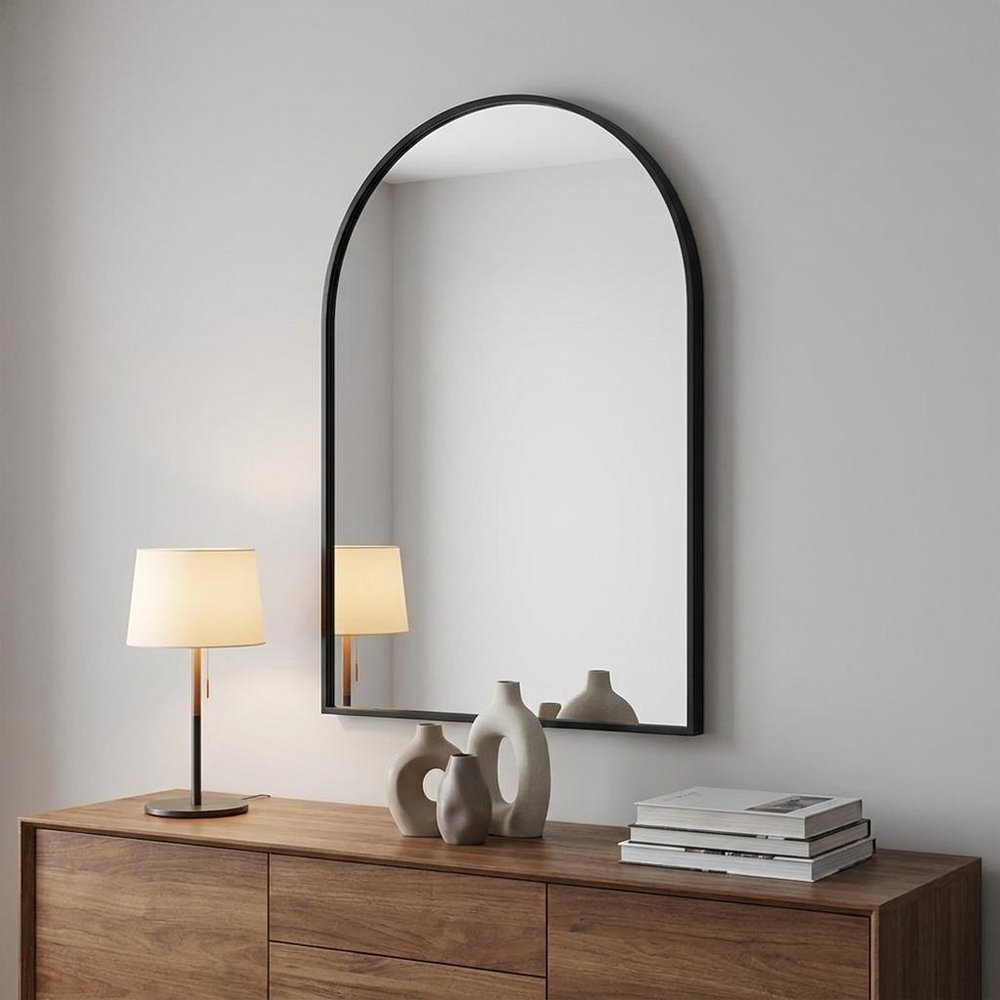 Black Arch Metal Framed Accent Mirror - 36-inch